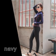 画像8: ロングファスナーフィットナス水着 フィットネス 水着 レディース セパレート 長袖 上下セット めくれ防止 スクール UVカット ファスナー 袖付 体型カバー カップ付 (8)