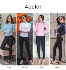 画像3: ロングファスナーフィットナス水着 フィットネス 水着 レディース セパレート 長袖 上下セット めくれ防止 スクール UVカット ファスナー 袖付 体型カバー カップ付 (3)