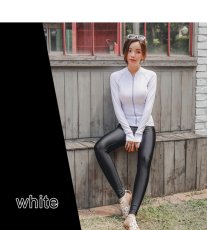 画像6: ロングファスナーフィットナス水着 フィットネス 水着 レディース セパレート 長袖 上下セット めくれ防止 スクール UVカット ファスナー 袖付 体型カバー カップ付 (6)