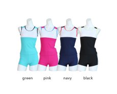 画像6: スポーツフィットネス3点セット水着　水着 レディース  体型カバー 女性 高校生水着　ショットスイム　付き 3点セット ノースリーブ めくれ防止パンツセット　大学生水着　 (6)