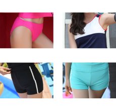 画像4: スポーツフィットネス3点セット水着　水着 レディース  体型カバー 女性 高校生水着　ショットスイム　付き 3点セット ノースリーブ めくれ防止パンツセット　大学生水着　 (4)