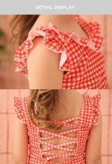 画像6: KIDS水着凸凹生地の子供フリルワンピース水着 キッズ水着 女の子 キッズ 子ども用水着 水着 ワンピース 水泳 スイムウェアスイムウェア水遊び 旅行温泉 紫外線対策 5サイズ KIDS水着 凸凹生地 子供フリル ワンピース水着 (6)