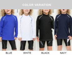 画像4: 男児水着　ロングウェア　ラッシュガード キッズ 長袖 男の子 女の子 ユニセックス Tシャツ クール水着 ハイネック 立ち襟タイプ ス 冷感夏用インナー 水陸両用 スイムウェア 体型カバー 日焼け予防 吸汗速乾 (4)