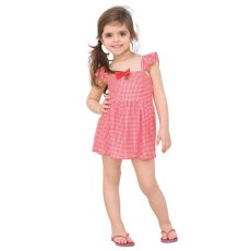 画像9: 水着　キッズ　KIDS　ワンピース水着　女の子 ハイネック ジュニア子供用　 小学生用 90CM〜140CM　ギンガム肩　フリル水着 ガールズ 女児 子供用 UVカット かわいい 海 温泉 夏 旅行 (9)