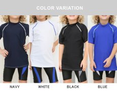 画像4: 男児半袖 水着ウェア ッシュガード キッズ スクール 水着 半袖 ラッシュ tシャツ 子供 学校 水陸両用 スイムウェア スポーツ 小学生 中学生 スイム 男女兼用 [UVカット・冷感速乾] (4)