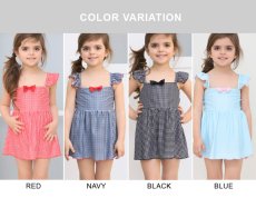 画像3: 水着　キッズ　KIDS　ワンピース水着　女の子 ハイネック ジュニア子供用　 小学生用 90CM〜140CM　ギンガム肩　フリル水着 ガールズ 女児 子供用 UVカット かわいい 海 温泉 夏 旅行 (3)