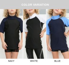 画像3: 男児半袖シンプル水着ウェア　ッシュガード キッズ 半袖 ハイネック UVカット 半袖シャツ 水着 tシャツ スイムウェア スポーツシャツ ジュニア 水陸両用 吸湿速乾 (3)