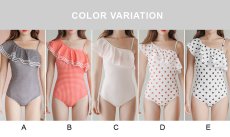 画像25: モノキニ水着 凸凹生地 ワンショルター モノキニスイム ドレス水着 レディース ビキニ ワンショルダー フリル 体型カバーバックシャン 2way (25)