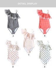 画像5: モノキニ水着 凸凹生地 ワンショルター モノキニスイム ドレス水着 レディース ビキニ ワンショルダー フリル 体型カバーバックシャン 2way (5)