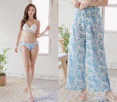 画像11: 長ズボン付き クロシェ ビキニセット スイムウェア ビキニ  ニット水着 レディース 3点セット クロスビキニ水着 ワイドロングパンツ付き (11)