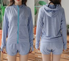 画像10: UVカットラッシュガードとショットパンツ2点セット　ラッシュガード レディース ハイネック セットアップ ハーフジップ 水着 体型カバー UPF50+ 接触冷感 98%uvカット 夏 日焼け 止め 防止 暑さ対策グッズ (10)