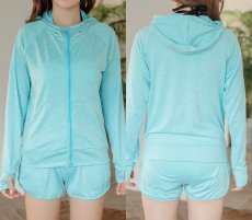 画像11: UVカットラッシュガードとショットパンツ2点セット　ラッシュガード レディース ハイネック セットアップ ハーフジップ 水着 体型カバー UPF50+ 接触冷感 98%uvカット 夏 日焼け 止め 防止 暑さ対策グッズ (11)