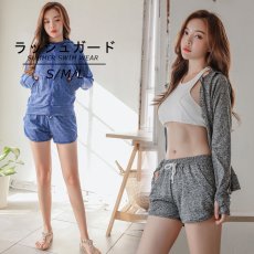 画像3: UVカットラッシュガードとショットパンツ2点セット　ラッシュガード レディース ハイネック セットアップ ハーフジップ 水着 体型カバー UPF50+ 接触冷感 98%uvカット 夏 日焼け 止め 防止 暑さ対策グッズ (3)