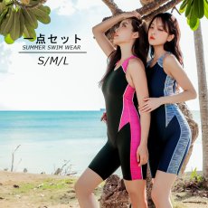 画像1: レディース 競泳用水着 オールインワン 女性 水着 体型カバー  ソフト肌触り 女性用 トレーニング水着 ノースリーブ 練習用 露出控えめ 着痩 競泳水着 (1)