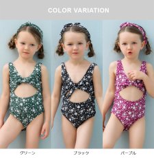 画像2: カチューシャ付き 子供（小）水着 女の子 ワンピース キッズ リボン 子ども用水着 ワンピース 水泳 スイムウェア ウェアキッズ スイムウェア 旅行温泉 紫外線対策 5サイズ (2)