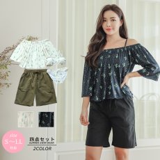 画像1: ブラカップ付きオフォショルターワンピースとサーフパンツとショーツと3点セット水着 (1)