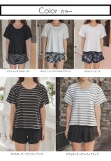 画像6: インナーブラつきTシャツとインナショーツつきショットパンと二点セット体型カバー水着セット 体型カバー水着セット レディース 2点セット UVカットレイヤード風 タンキニ セパレート 半袖ラッシュガード トップス ショートパンツ かわいい ノンワイヤー パッド付き (6)