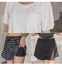 画像5: インナーブラつきTシャツとインナショーツつきショットパンと二点セット体型カバー水着セット 体型カバー水着セット レディース 2点セット UVカットレイヤード風 タンキニ セパレート 半袖ラッシュガード トップス ショートパンツ かわいい ノンワイヤー パッド付き (5)