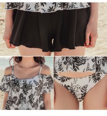 画像5: 3点水着セットオフォショール水着 水着レディース 体型カバー ビキニ セパレート 3点セット 水着 パンツ オフショルダータンキニ 可愛い 花柄 泳衣 温泉 海水浴 (5)