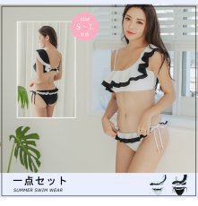 画像2: ワンショルター黒白フリルビキニ (2)