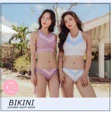 画像4: 首元のV字の切り替えデザインが特徴の、タンクトップ型ビキニトップ/サイドにタッセル付きの紐がデザインされたハーフブラジリアンカットボトム (4)