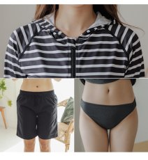 画像13: 体型カバー4点セット水着 布帛サーフパンツセット　水着４点セット 水着 レディース 体型カバー タンキニ 長袖ラッシュガード ブラトップ ショーツ ショートパンツタンキニ 体型カバー ラッシュガード タンクトップ UPF50+ UVカット加工 (13)