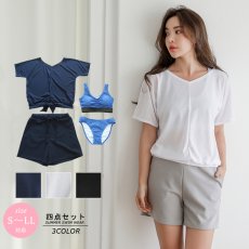 画像1: 体型カバーサーフパンツとデニム風水着4点セット (1)