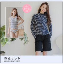画像2: ラッシュガード　トップス　ショーツ　サーフパンツ　4点セット　体系カバー水着　レディース ラッシュガード 体型カバー タンクトップ ショートパンツ ４点セット 長袖 日焼け対策 UVカット (2)