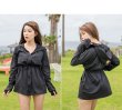 画像15: ロング ハイネック ハット付き UVカット ヒンヤリ 特殊素材 ラッシュガード レディース 丈長め 顔まで ジップ つば付き 日焼け防止 速乾 通気性 ロング 長袖 UVカット 体型カバー 水着 フード (15)