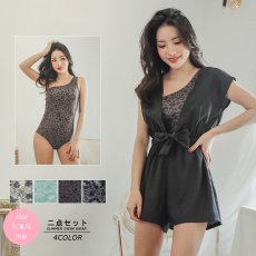 画像2: ワンピースとワンショールターモノキニ水着2点セット (2)