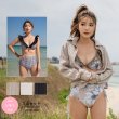 画像1: Yシャツ付きフリルブルーとハイウェストパンツの水着3点セット (1)