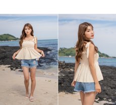 画像4: ジャーリング仕様カップ付きワンピースとショーツセット水着、デニムパンツは別売り (4)