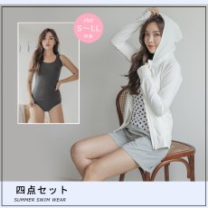 画像14: 水着４点セット ラッシュガードセット ラッシュガード ショットパンツ スポーツブラ ショーツ 水着体系カバー スイムウェア レディース 体型カバー タンキニ くすみカラー タンクトップ ハーフパンツ  長袖 UVカット (14)