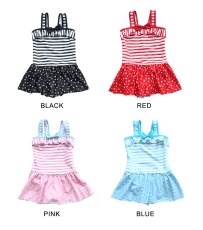 画像4: KIDS ワンピース水着  水着　キッズ　KIDS　ワンピース　水着　キッズ 水着 女の子 ジュニア 子供用 フリル ボーダー/ドット柄　90〜140CMサイズ 女児 小学生 肩フリル スイミング スイムウェア UVカット 速乾 ガールズ (4)