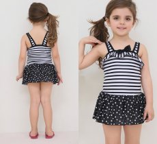 画像5: KIDS ワンピース水着  水着　キッズ　KIDS　ワンピース　水着　キッズ 水着 女の子 ジュニア 子供用 フリル ボーダー/ドット柄　90〜140CMサイズ 女児 小学生 肩フリル スイミング スイムウェア UVカット 速乾 ガールズ (5)