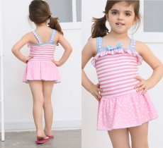 画像8: KIDS ワンピース水着  水着　キッズ　KIDS　ワンピース　水着　キッズ 水着 女の子 ジュニア 子供用 フリル ボーダー/ドット柄　90〜140CMサイズ 女児 小学生 肩フリル スイミング スイムウェア UVカット 速乾 ガールズ (8)