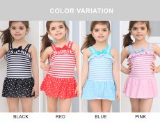 画像3: KIDS ワンピース水着  水着　キッズ　KIDS　ワンピース　水着　キッズ 水着 女の子 ジュニア 子供用 フリル ボーダー/ドット柄　90〜140CMサイズ 女児 小学生 肩フリル スイミング スイムウェア UVカット 速乾 ガールズ (3)