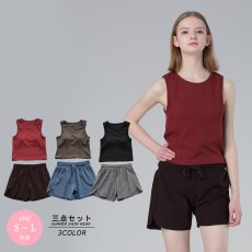 画像2: インナーカップつきタンキニとショーツとショットパンツ付3点セットタンキニ水着　レディース 体型カバー UPF50+ タンクトップ ショーツ ショートパンツ 3点セット レイヤード風 (2)