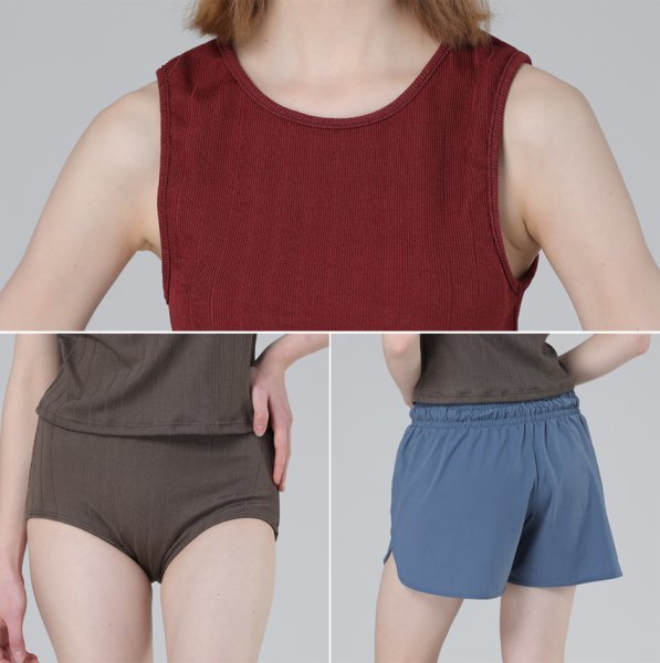画像7: インナーカップつきタンキニとショーツとショットパンツ付3点セットタンキニ水着　レディース 体型カバー UPF50+ タンクトップ ショーツ ショートパンツ 3点セット レイヤード風 (7)