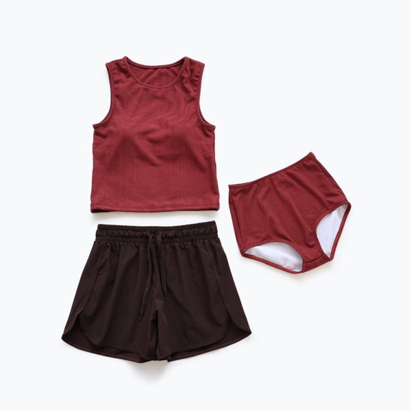 画像5: インナーカップつきタンキニとショーツとショットパンツ付3点セットタンキニ水着　レディース 体型カバー UPF50+ タンクトップ ショーツ ショートパンツ 3点セット レイヤード風 (5)