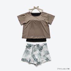画像15: インナータンキニ付きTシャツ インナーパンツ付きショットパンツ 二点セット体系カバー水着  体系カバー水着水着 レディース 2点セット  UVカットレイヤード風 タンキニ セパレート 半袖ラッシュガード トップス ショートパンツ かわいい ノンワイヤー パッド付き (15)