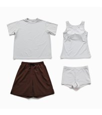 画像8: レデイース水着 半袖Tシャツ ショットパンツ タンクトップス ショーツ 四点セット 体系カバー水着  タンキニ 4点セット 大人 ビキニ タンクトップ ショートパンツ Tシャツ ラッシュガード ママ水着 (8)