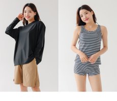 画像10: 水着４点セット ロング袖 体系カバーTシャツ ショットパンツ タントップ ショーツ レデイース水着セット タンキニ水着 レディース 長袖シャツ ラッシュガード ハーフパンツ 4点セットビキニ (10)