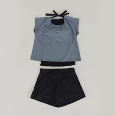 画像12: レデイース水着 インナータンキニ付き 無地袖なしTシャツ インナーパンツ付き ショットパンツ 二点セット水着 UVカットレイヤード風 タンキニ セパレート ノンワイヤー パッド付き (12)