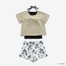 画像14: インナータンキニ付きTシャツ インナーパンツ付きショットパンツ 二点セット体系カバー水着  体系カバー水着水着 レディース 2点セット  UVカットレイヤード風 タンキニ セパレート 半袖ラッシュガード トップス ショートパンツ かわいい ノンワイヤー パッド付き (14)