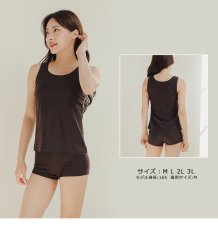 画像17: レデイース水着 半袖Tシャツ ショットパンツ タンクトップス ショーツ 四点セット 体系カバー水着  タンキニ 4点セット 大人 ビキニ タンクトップ ショートパンツ Tシャツ ラッシュガード ママ水着 (17)