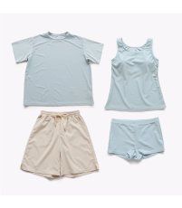 画像9: レデイース水着 半袖Tシャツ ショットパンツ タンクトップス ショーツ 四点セット 体系カバー水着  タンキニ 4点セット 大人 ビキニ タンクトップ ショートパンツ Tシャツ ラッシュガード ママ水着 (9)