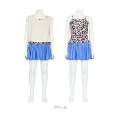 画像10: カチューシャつき インナーつき デニム風スカート 水着Tシャツ キャミソール 体系カバー 子供水着セット　ガールズ 女の子 上下セット キッズ 子供用 UVカット フィットネス水着 (10)