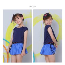 画像3: カチューシャつき インナーつき デニム風スカート 水着Tシャツ キャミソール 体系カバー 子供水着セット　ガールズ 女の子 上下セット キッズ 子供用 UVカット フィットネス水着 (3)