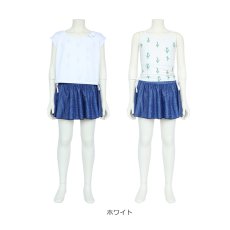 画像11: カチューシャつき インナーつき デニム風スカート 水着Tシャツ キャミソール 体系カバー 子供水着セット　ガールズ 女の子 上下セット キッズ 子供用 UVカット フィットネス水着 (11)